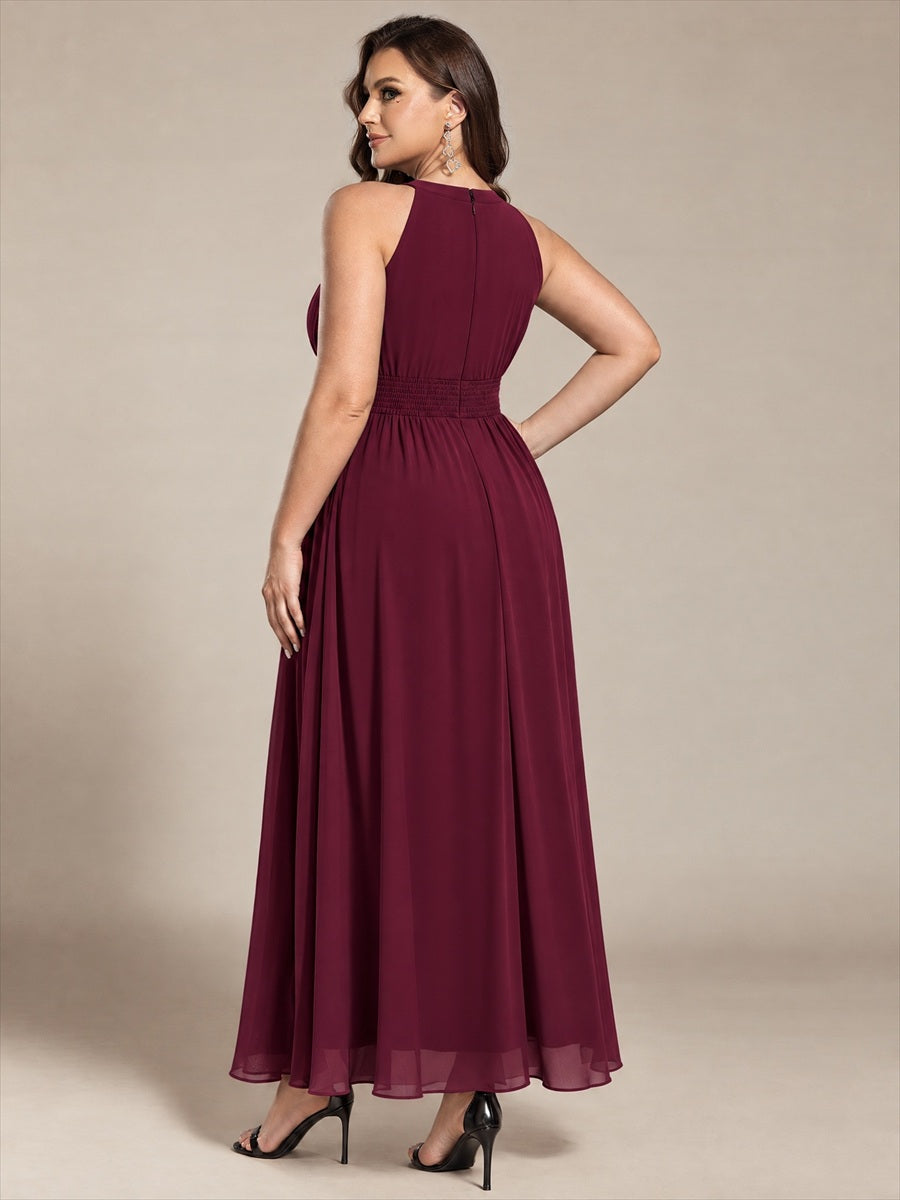 Chiffon Halter Sleeveless A-Line Bridesmaid Dress #color_Burgundy