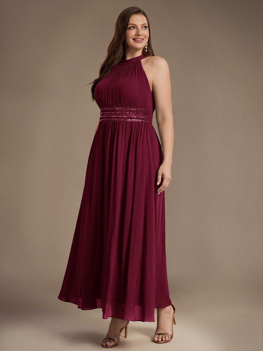 Plus Size Corset Chiffon Bridesmaid Dress #color_Burgundy