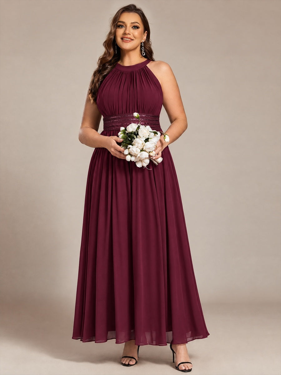 Chiffon Halter Sleeveless A-Line Bridesmaid Dress #color_Burgundy