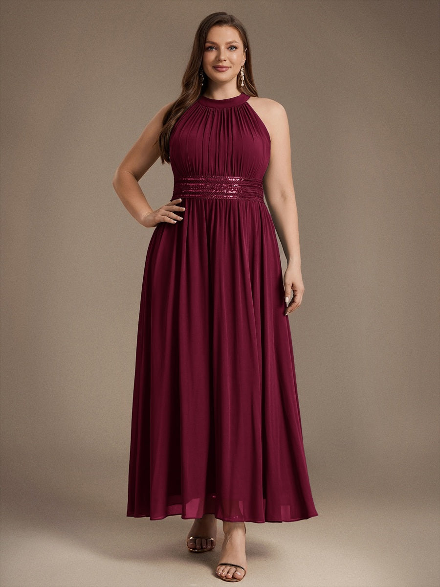 Plus Size Corset Chiffon Bridesmaid Dress #color_Burgundy