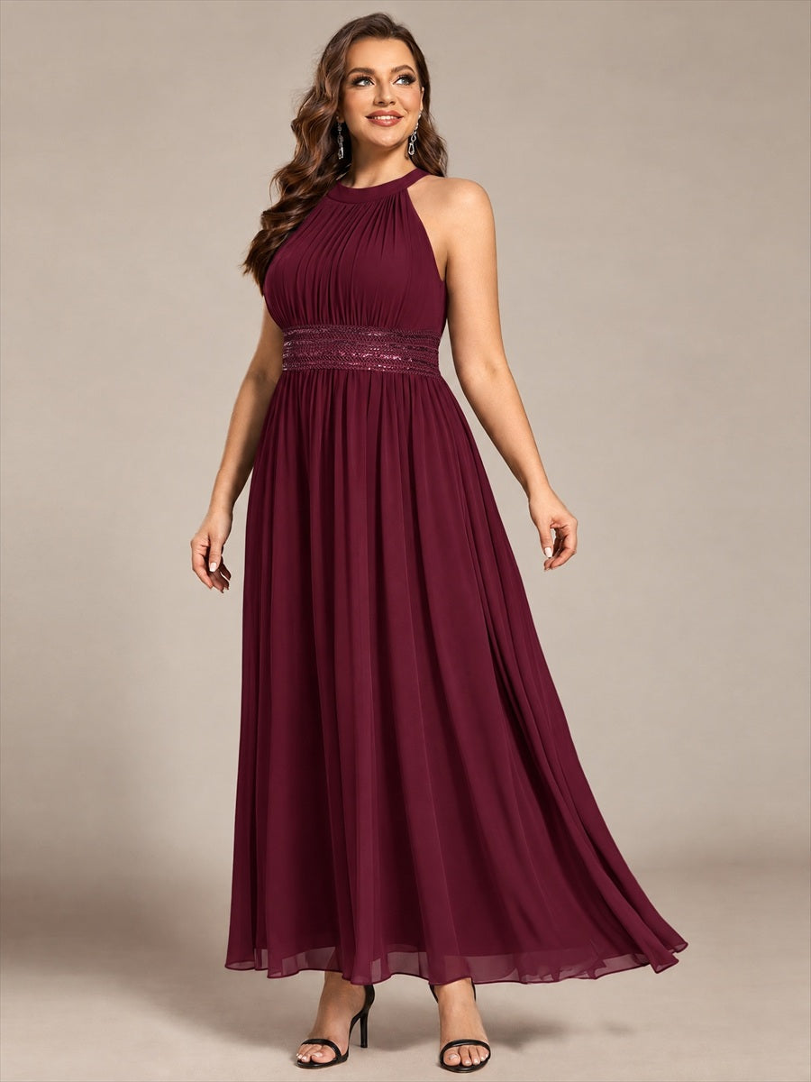 Chiffon Halter Sleeveless A-Line Bridesmaid Dress #color_Burgundy