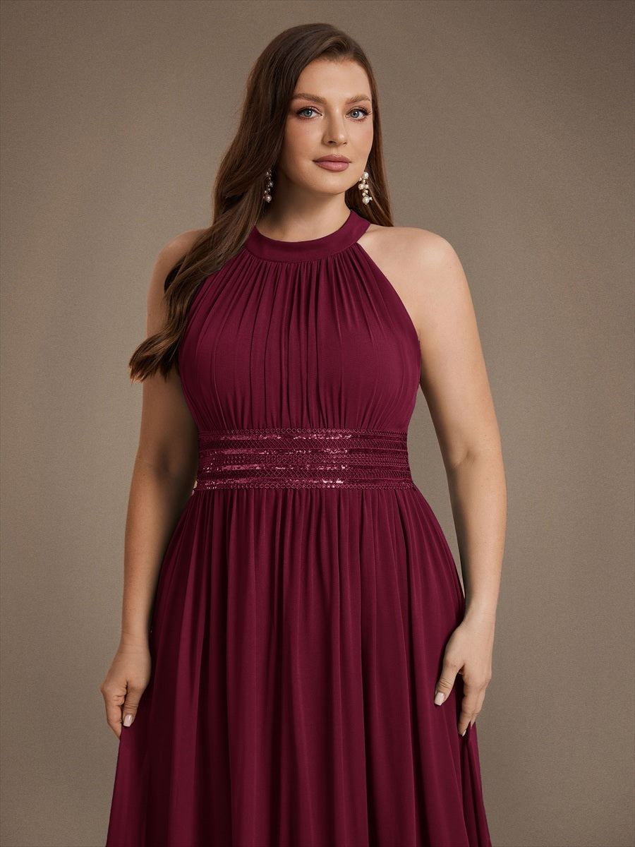 Plus Size Corset Chiffon Bridesmaid Dress #color_Burgundy