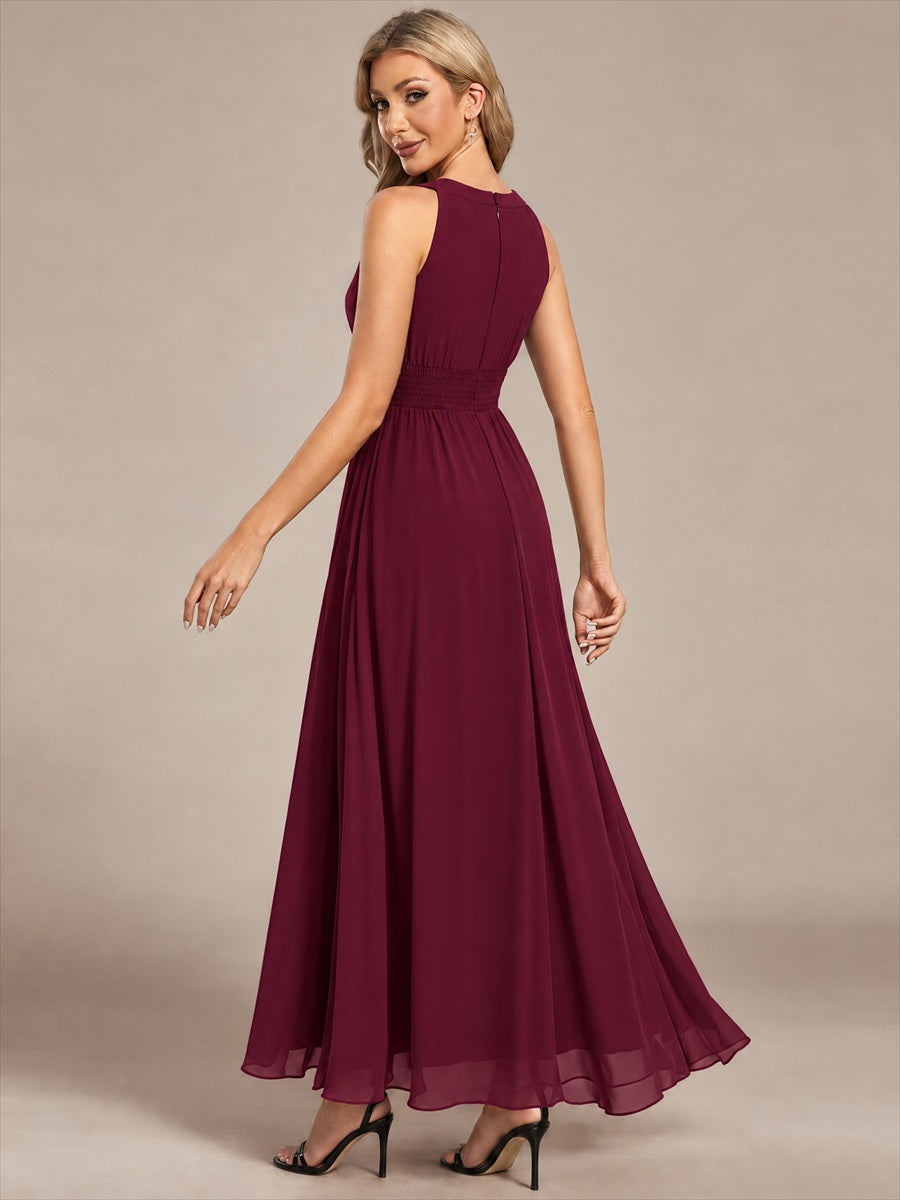 Chiffon Halter Sleeveless A-Line Bridesmaid Dress #color_Burgundy