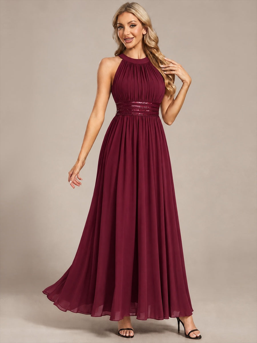Chiffon Halter Sleeveless A-Line Bridesmaid Dress #color_Burgundy