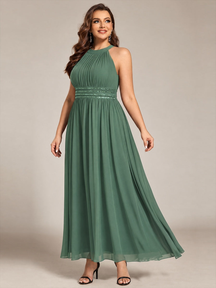 Chiffon Halter Sleeveless A-Line Bridesmaid Dress #color_Eucalyptus