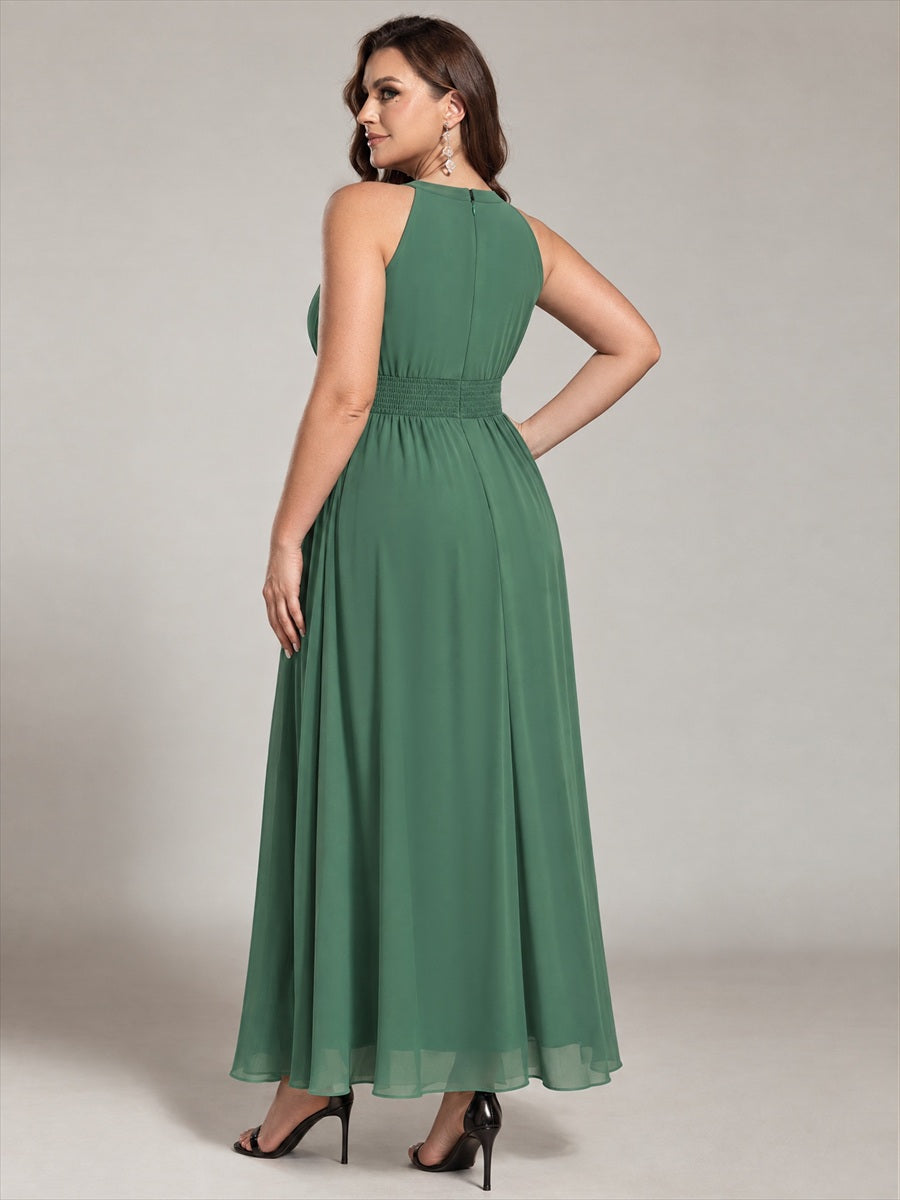 Plus Size Corset Chiffon Bridesmaid Dress #color_Eucalyptus