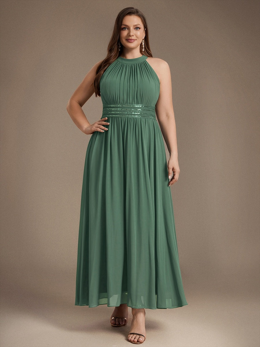 Plus Size Corset Chiffon Bridesmaid Dress #color_Eucalyptus