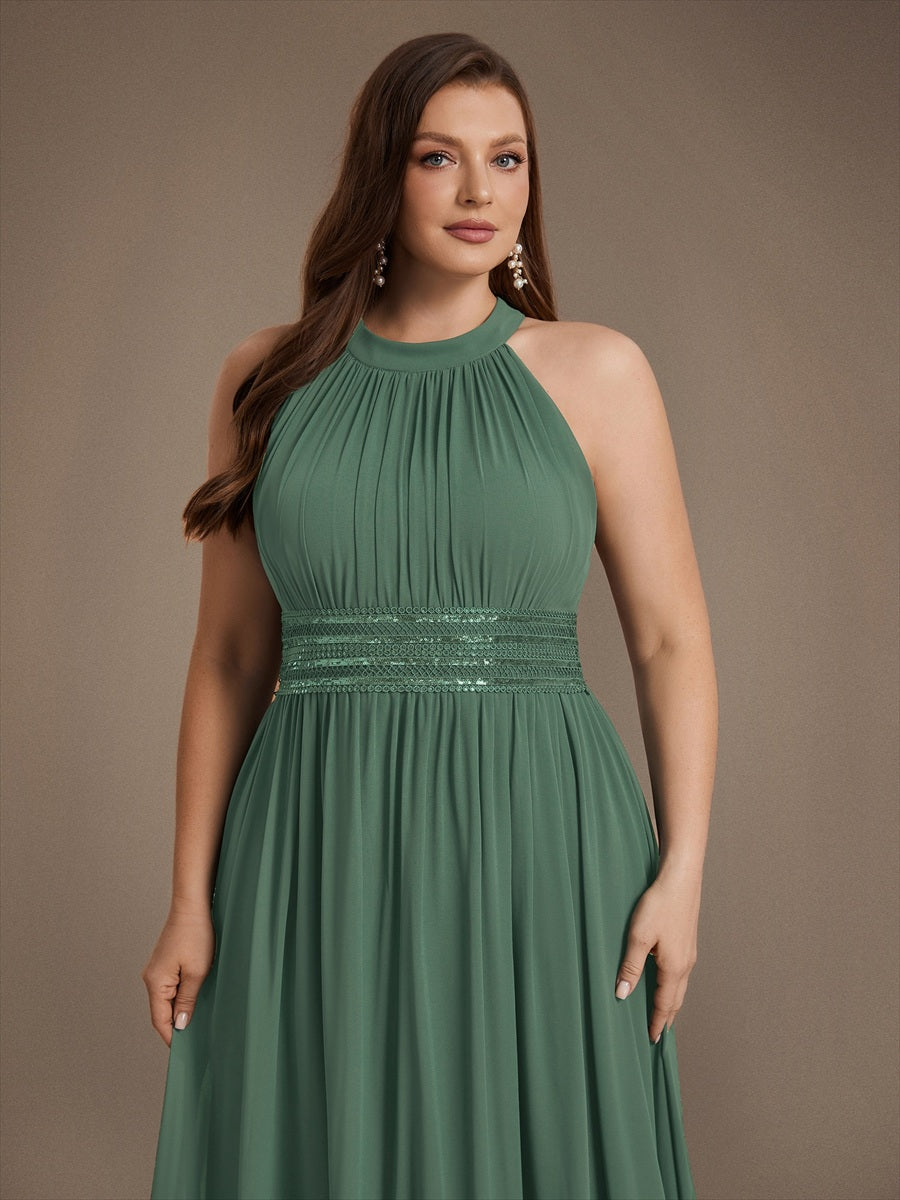 Plus Size Corset Chiffon Bridesmaid Dress #color_Eucalyptus
