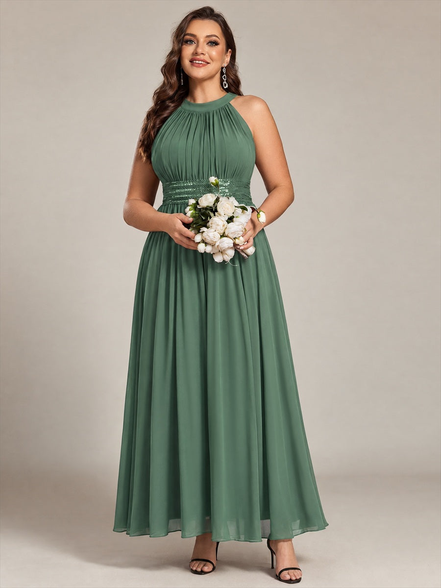 Plus Size Corset Chiffon Bridesmaid Dress #color_Eucalyptus