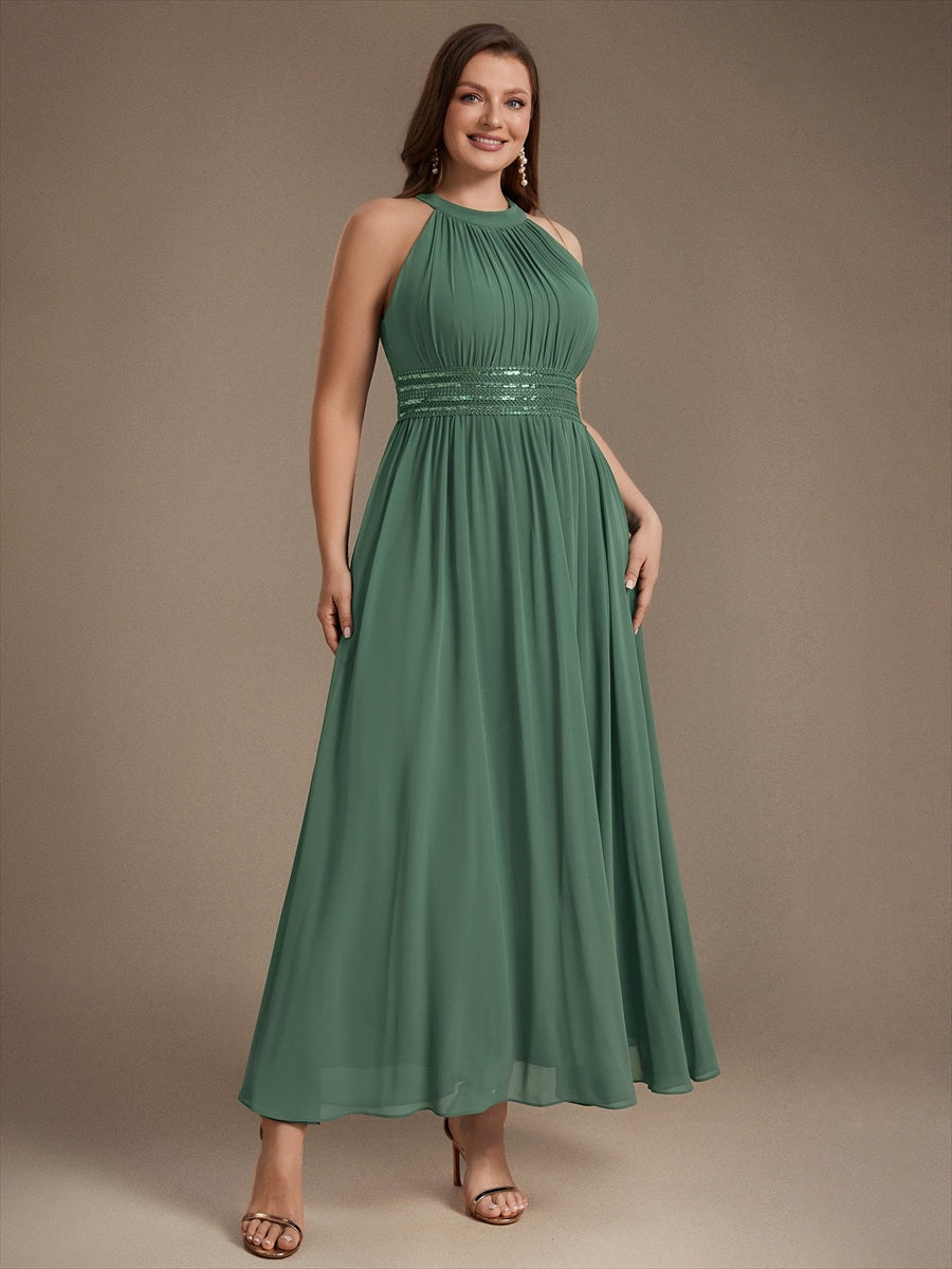 Plus Size Corset Chiffon Bridesmaid Dress #color_Eucalyptus