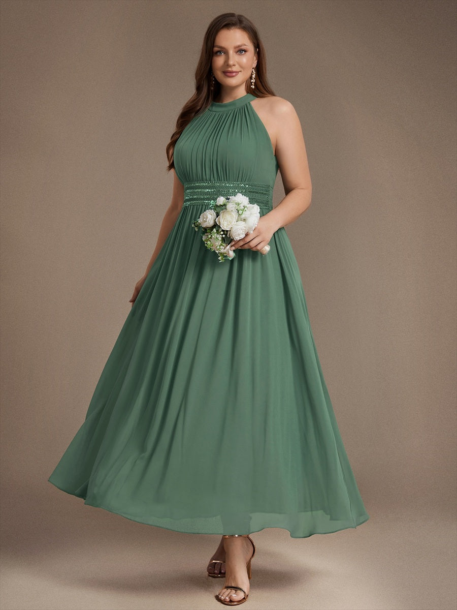 Plus Size Corset Chiffon Bridesmaid Dress #color_Eucalyptus