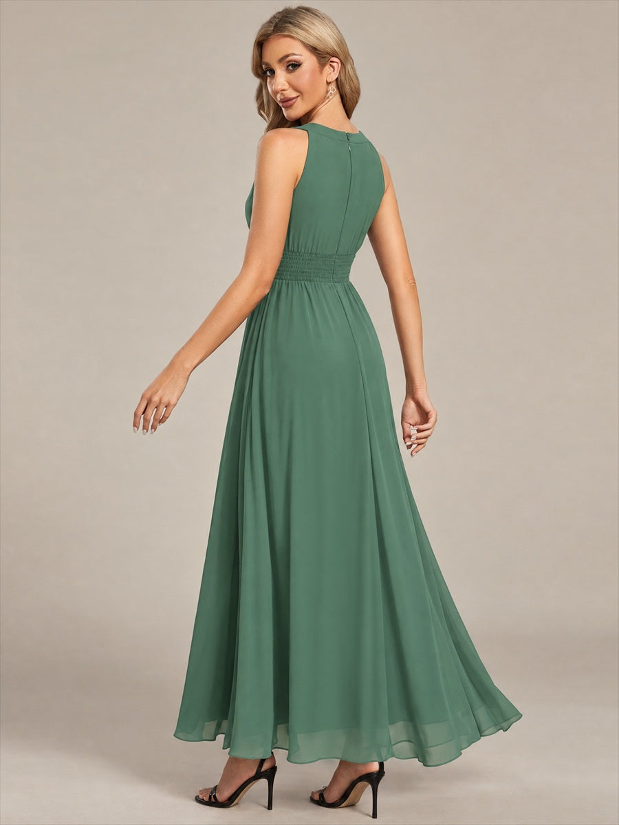 Chiffon Halter Sleeveless A-Line Bridesmaid Dress #color_Eucalyptus
