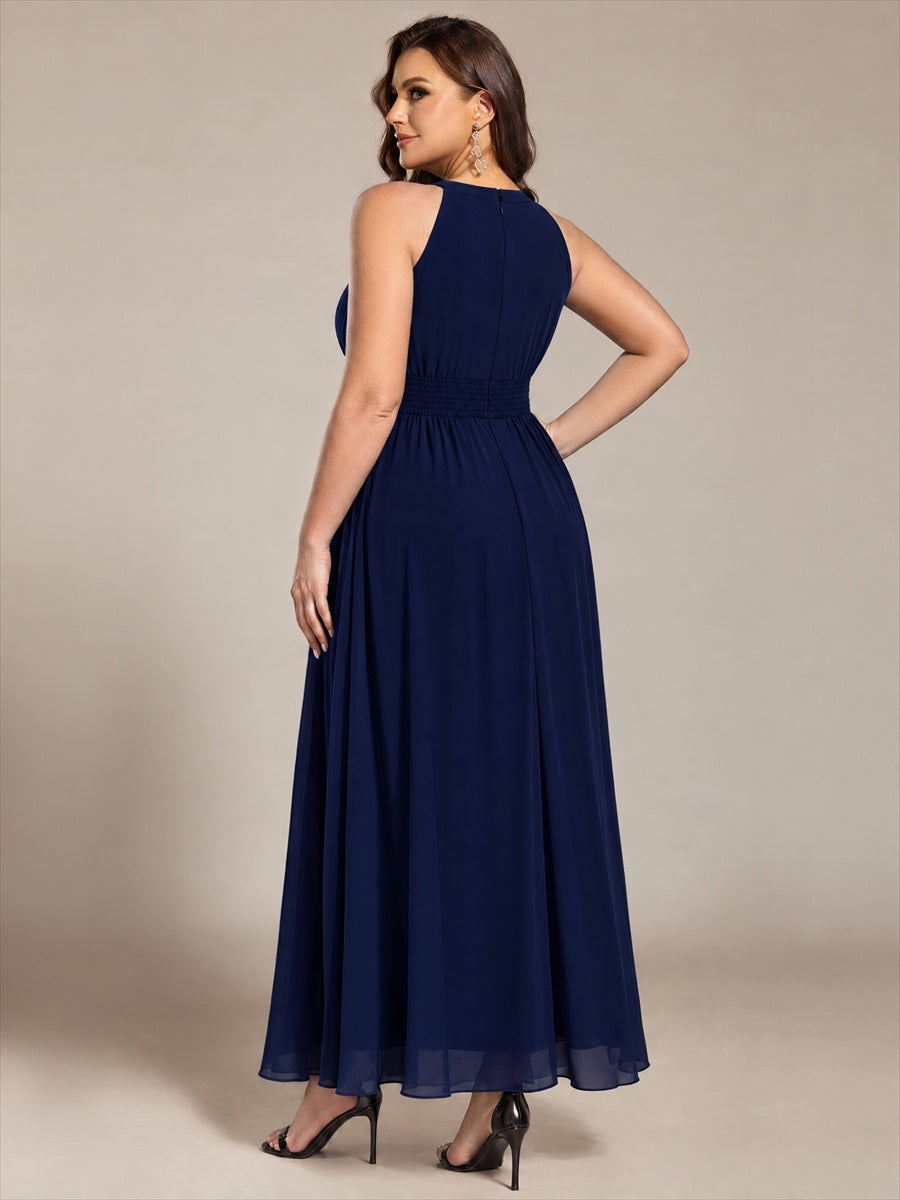 Chiffon Halter Sleeveless A-Line Bridesmaid Dress #color_Navy Blue