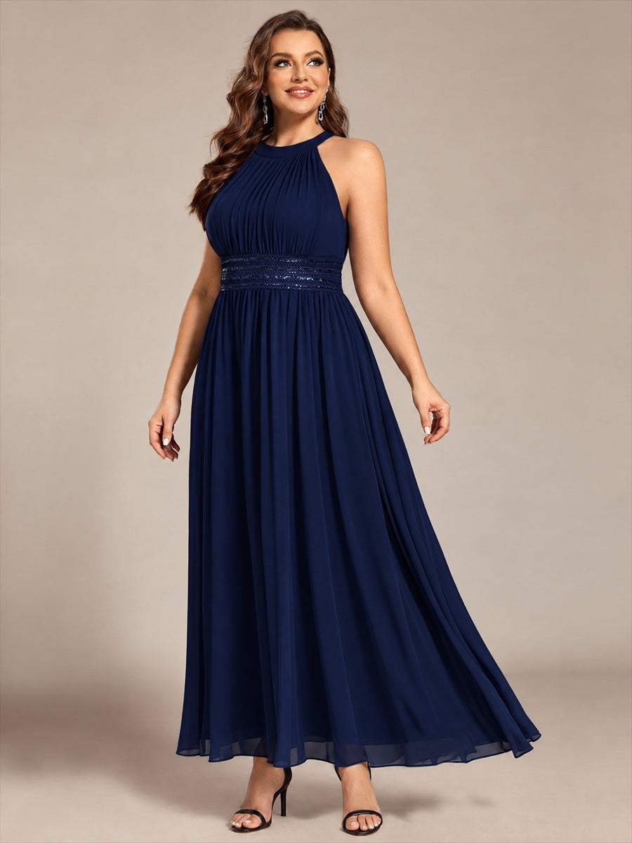 Chiffon Halter Sleeveless A-Line Bridesmaid Dress #color_Navy Blue