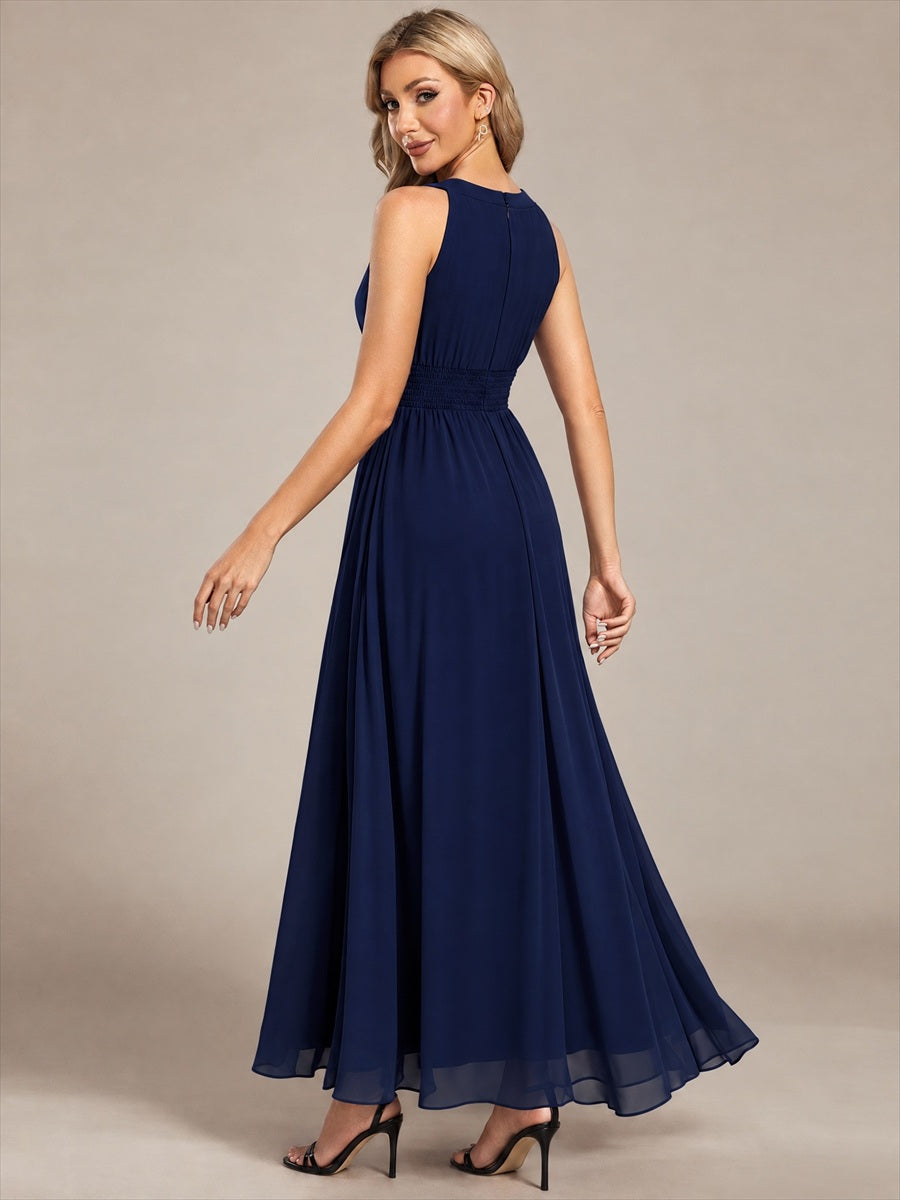 Chiffon Halter Sleeveless A-Line Bridesmaid Dress #color_Navy Blue