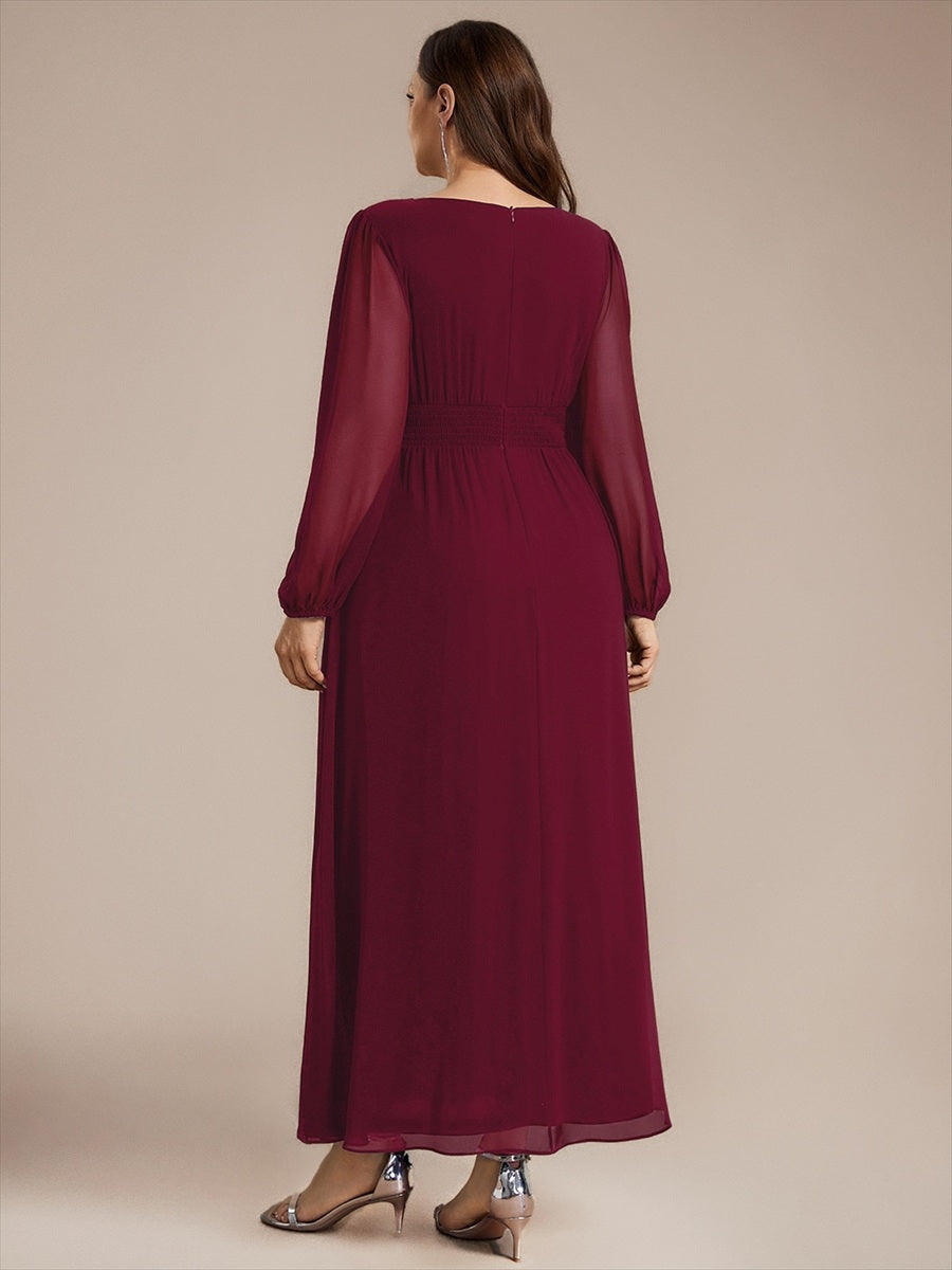Sequin Chiffon Puff Sleeve Bridesmaid Dress #color_Burgundy