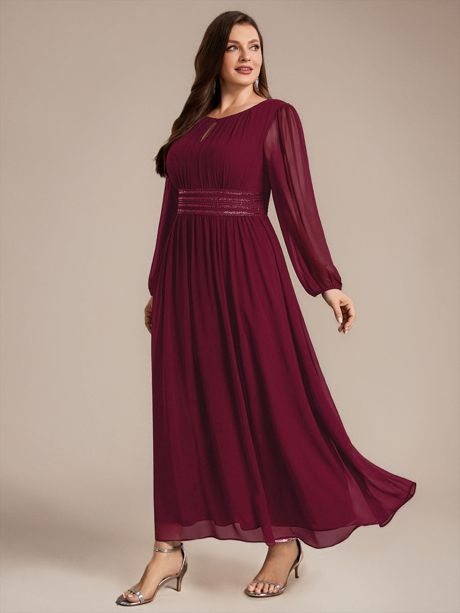 Sequin Chiffon Puff Sleeve Bridesmaid Dress #color_Burgundy