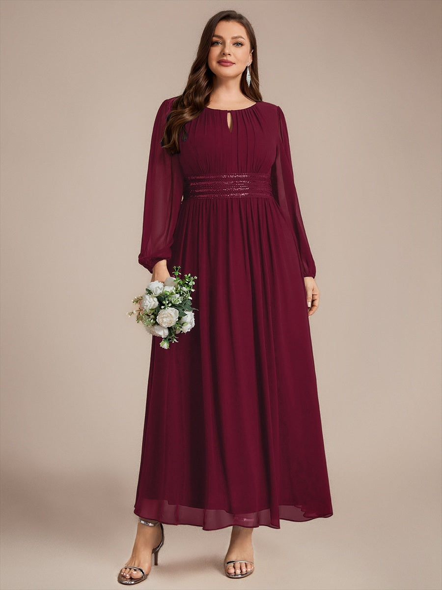 Sequin Chiffon Puff Sleeve Bridesmaid Dress #color_Burgundy