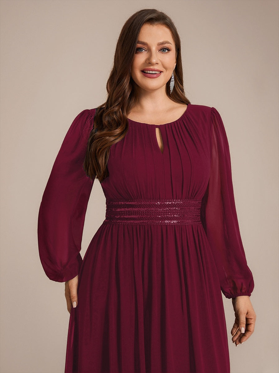 Sequin Chiffon Puff Sleeve Bridesmaid Dress #color_Burgundy