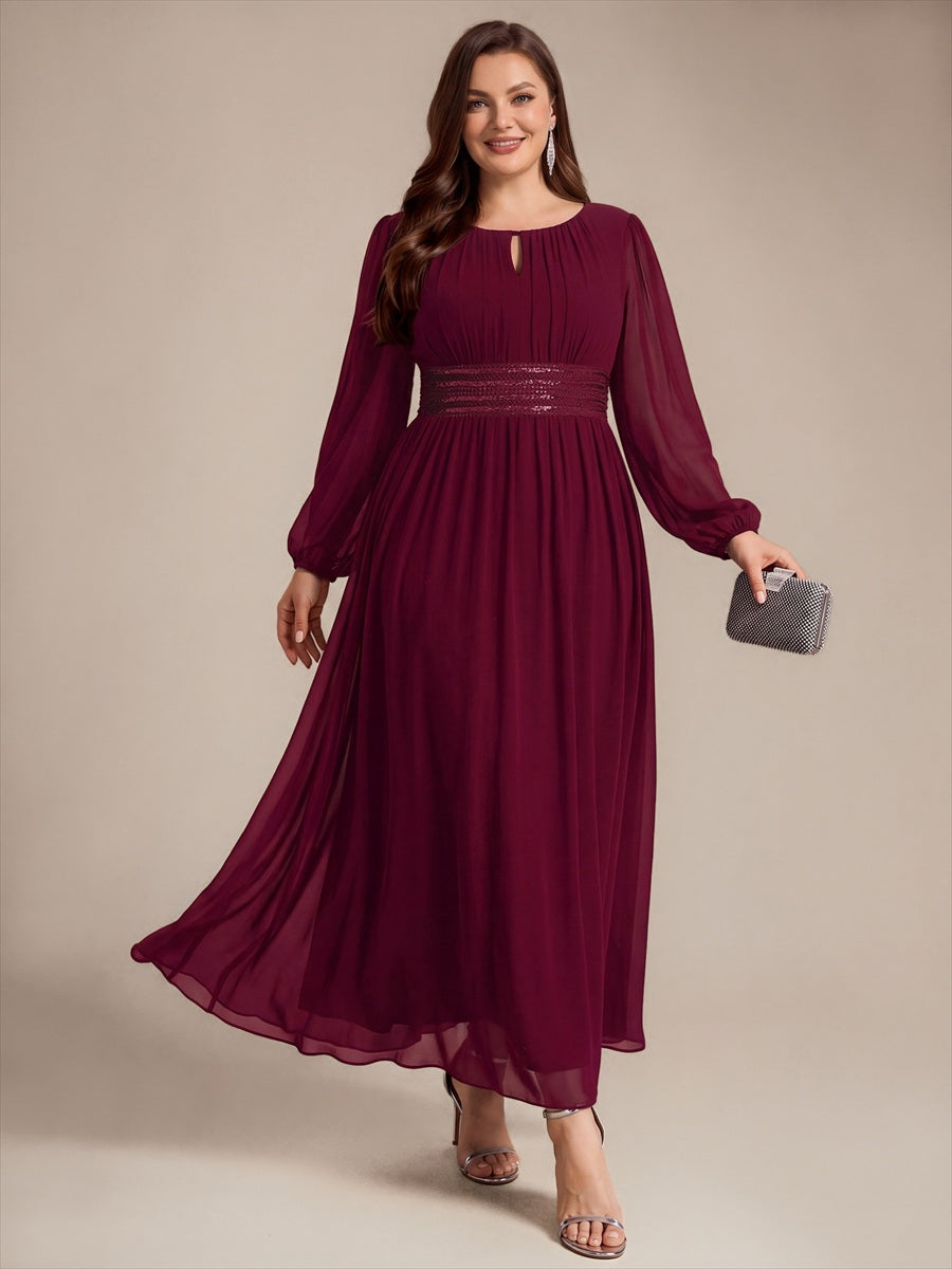Plus Size Sequin Chiffon Bridesmaid Dress #color_Burgundy