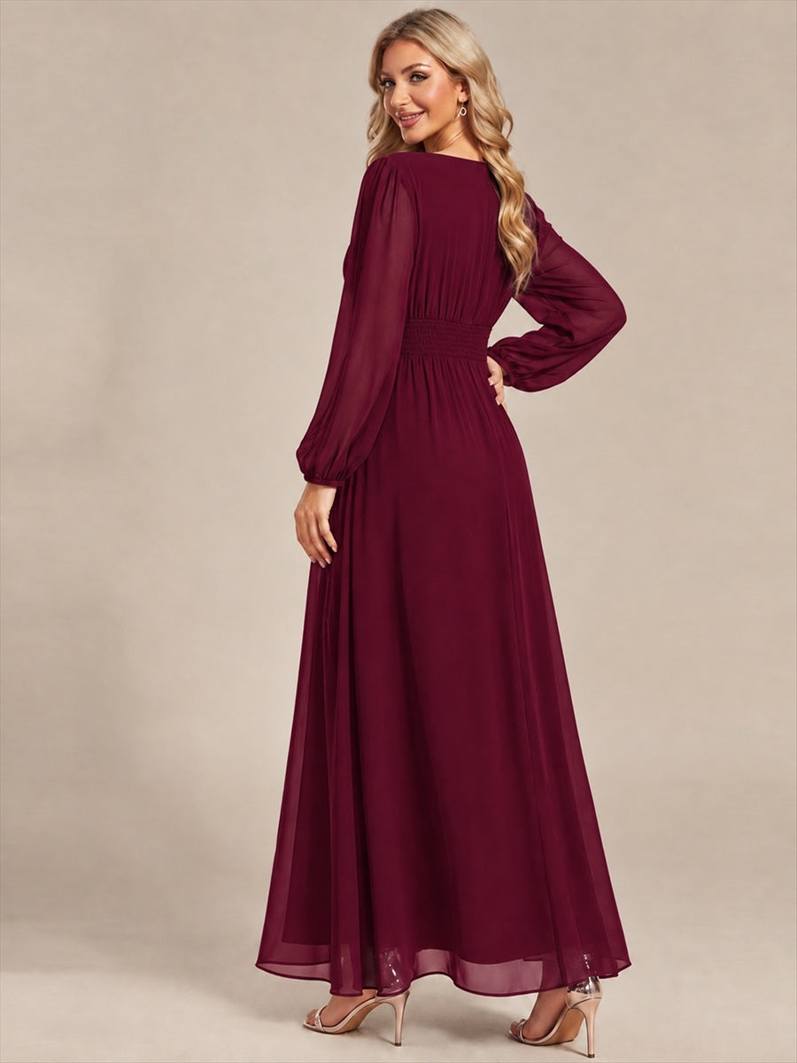 Sequin Chiffon Puff Sleeve Bridesmaid Dress #color_Burgundy