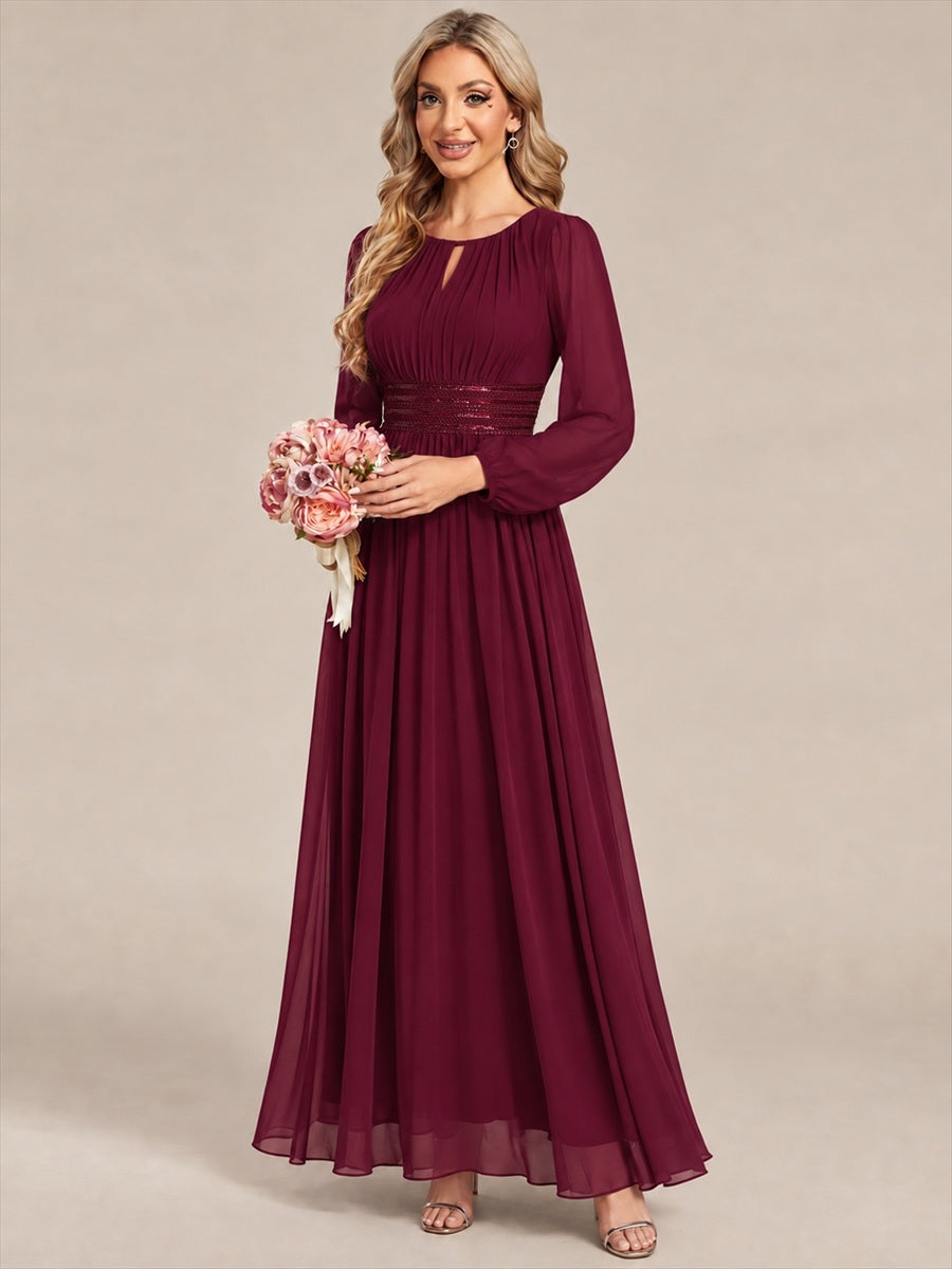 Sequin Chiffon Puff Sleeve Bridesmaid Dress #color_Burgundy