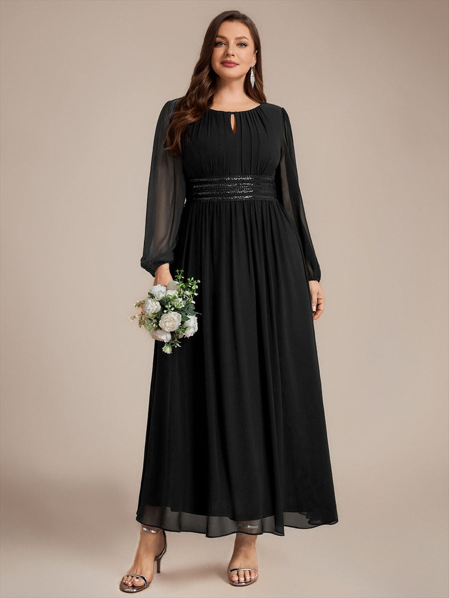 Sequin Chiffon Puff Sleeve Bridesmaid Dress #color_Black