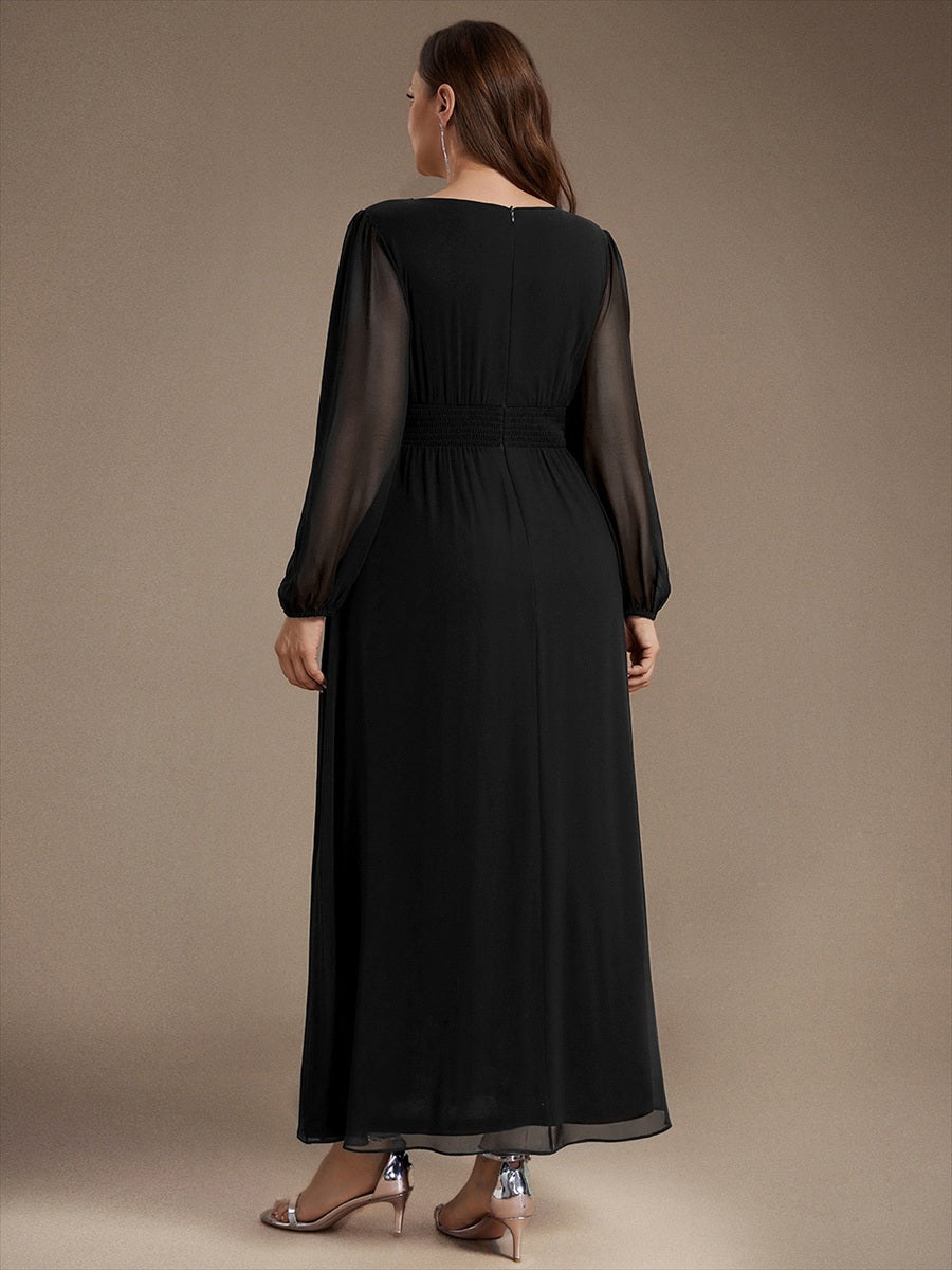 Plus Size Sequin Chiffon Bridesmaid Dress #color_Black