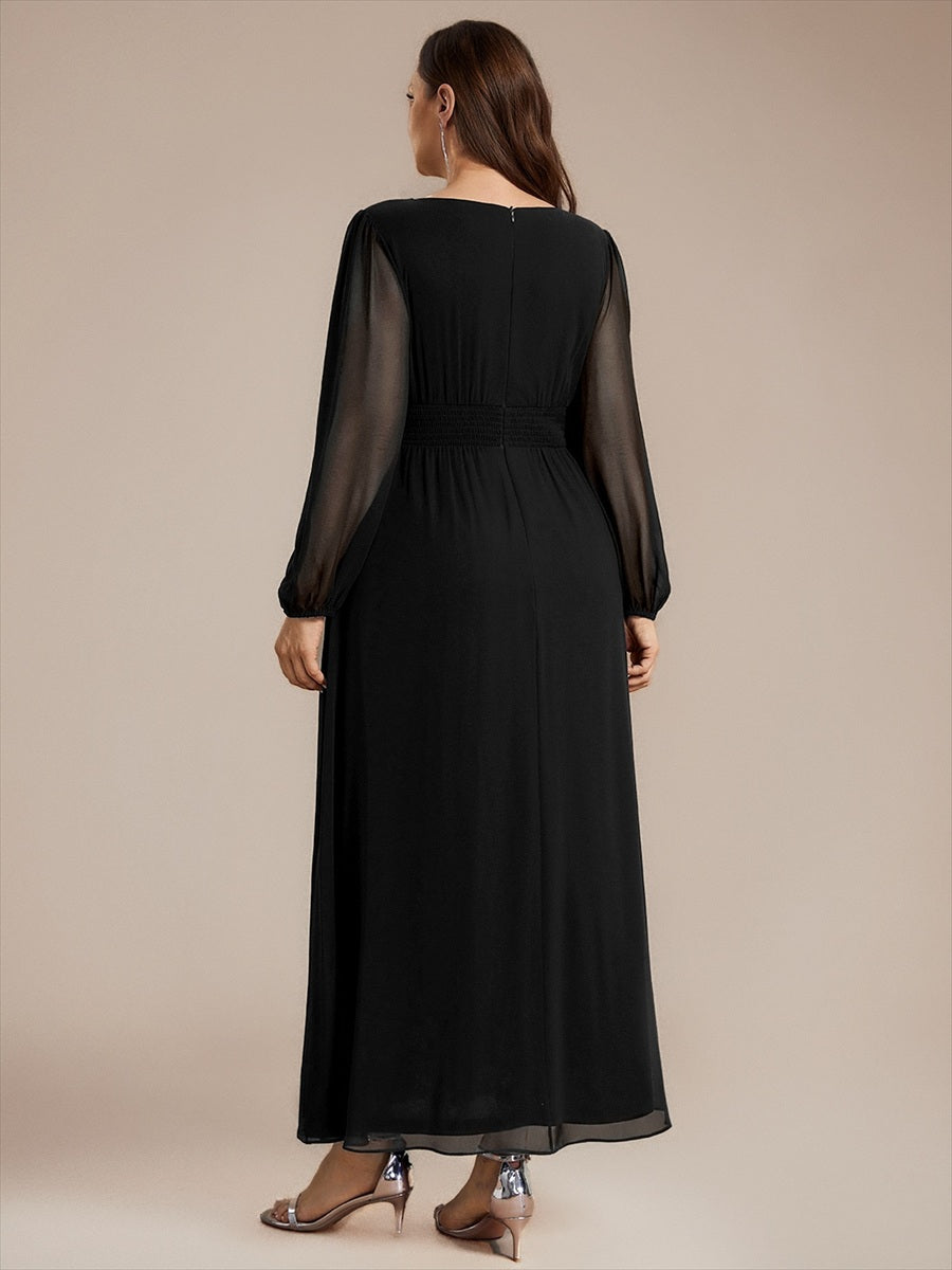Plus Size Sequin Chiffon Bridesmaid Dress #color_Black