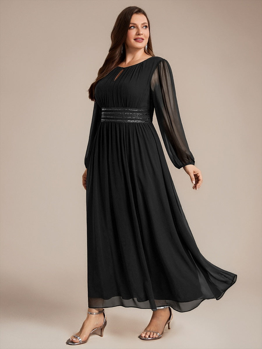Sequin Chiffon Puff Sleeve Bridesmaid Dress #color_Black