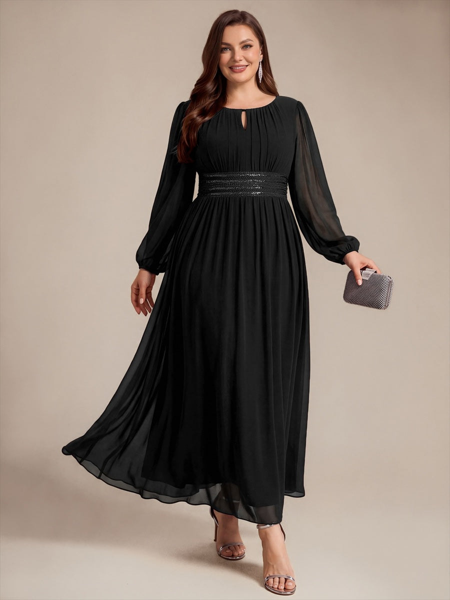 Sequin Chiffon Puff Sleeve Bridesmaid Dress #color_Black