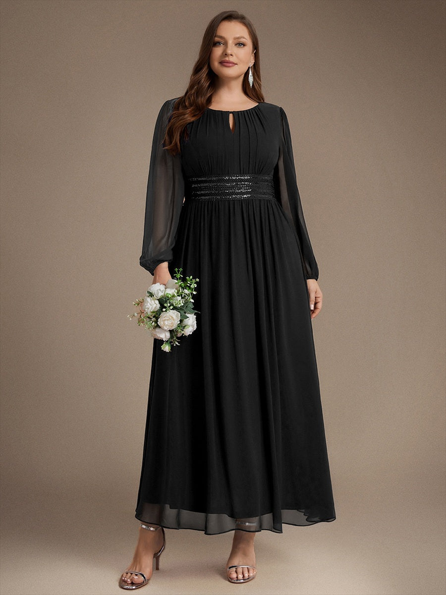 Plus Size Sequin Chiffon Bridesmaid Dress #color_Black