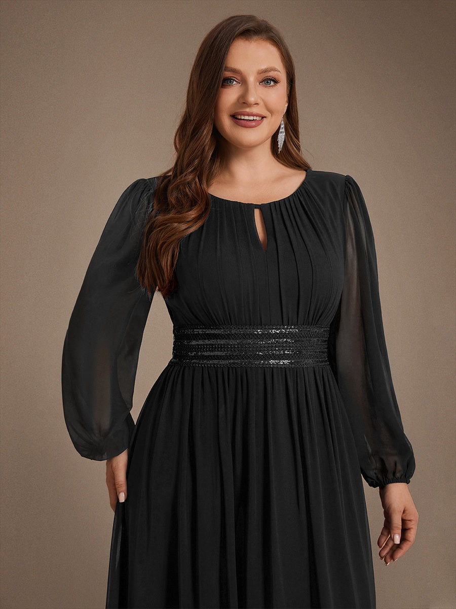Plus Size Sequin Chiffon Bridesmaid Dress #color_Black