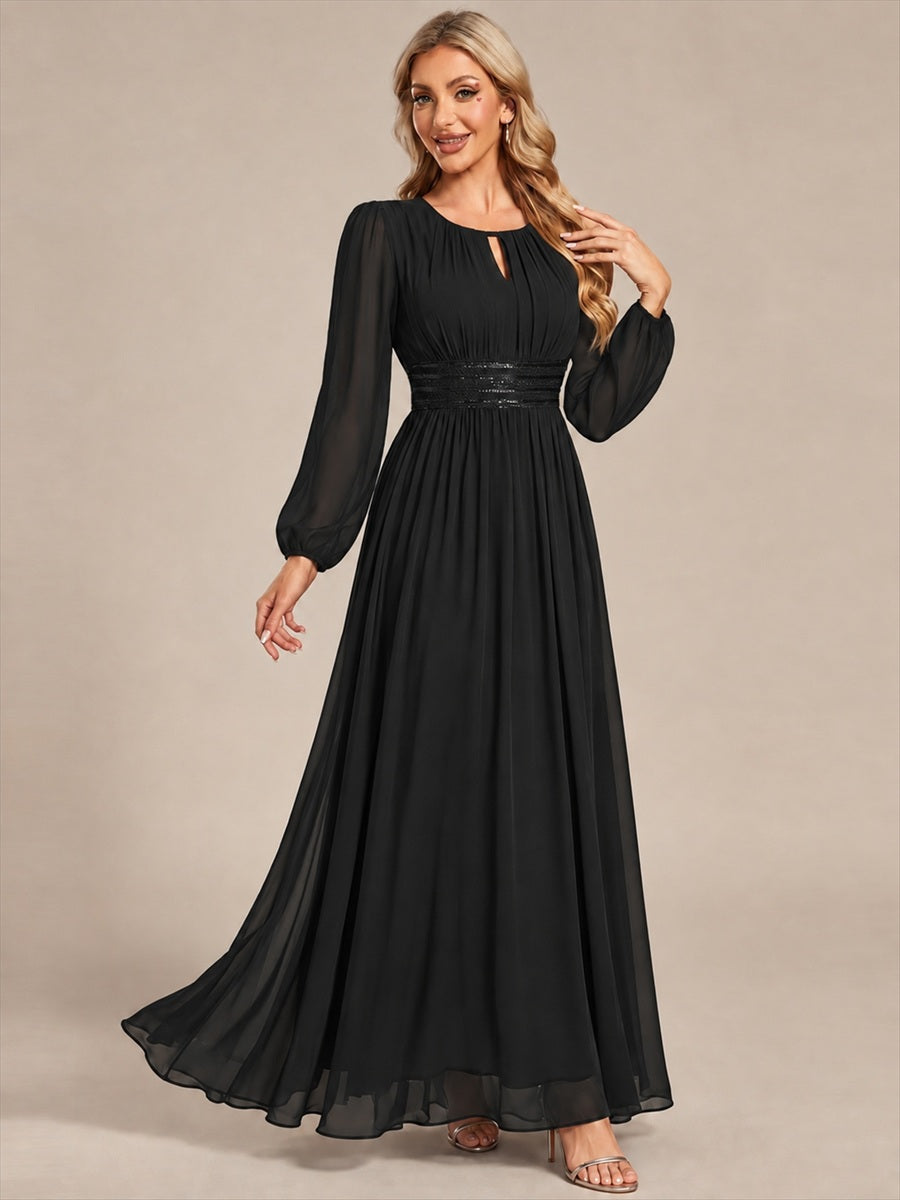 Sequin Chiffon Puff Sleeve Bridesmaid Dress #color_Black