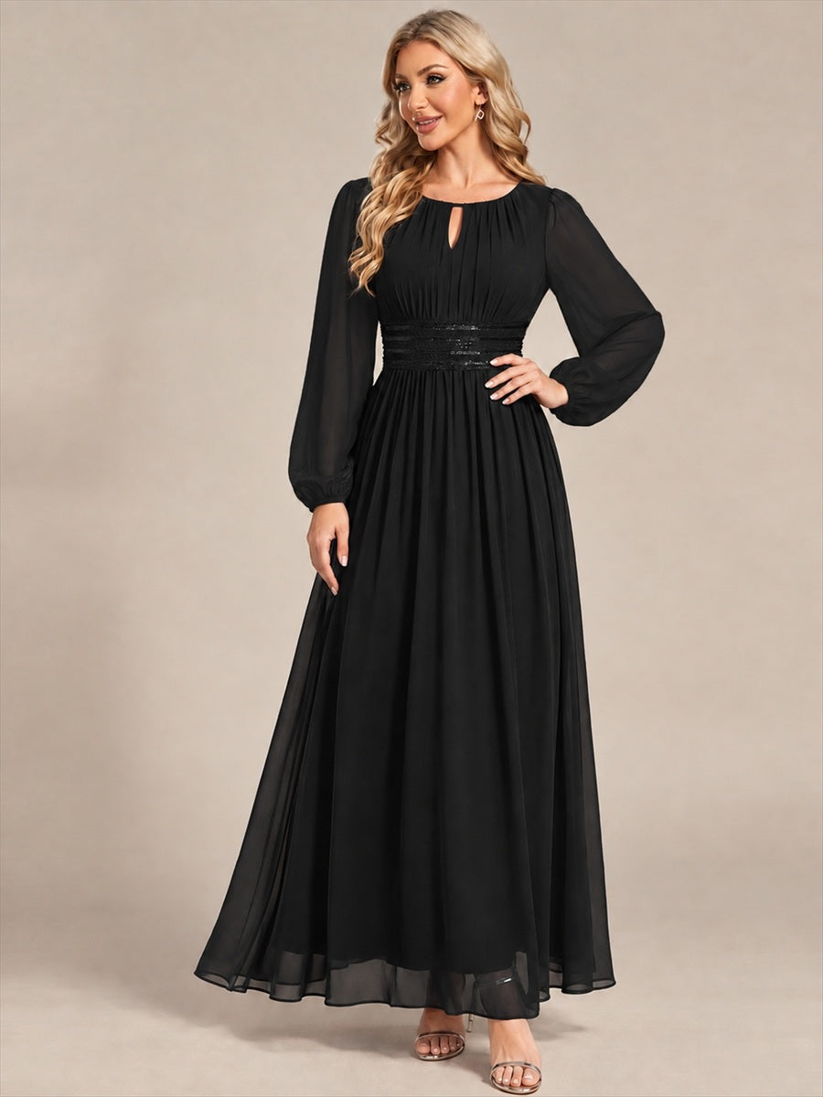 Sequin Chiffon Puff Sleeve Bridesmaid Dress #color_Black