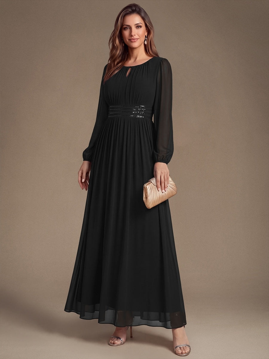 Sequin Chiffon Puff Sleeve Bridesmaid Dress #color_Black