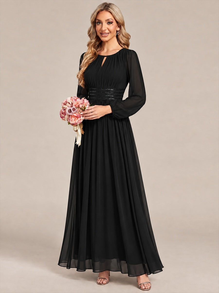 Sequin Chiffon Puff Sleeve Bridesmaid Dress #color_Black