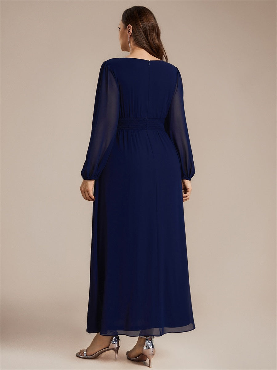 Sequin Chiffon Puff Sleeve Bridesmaid Dress #color_Navy Blue