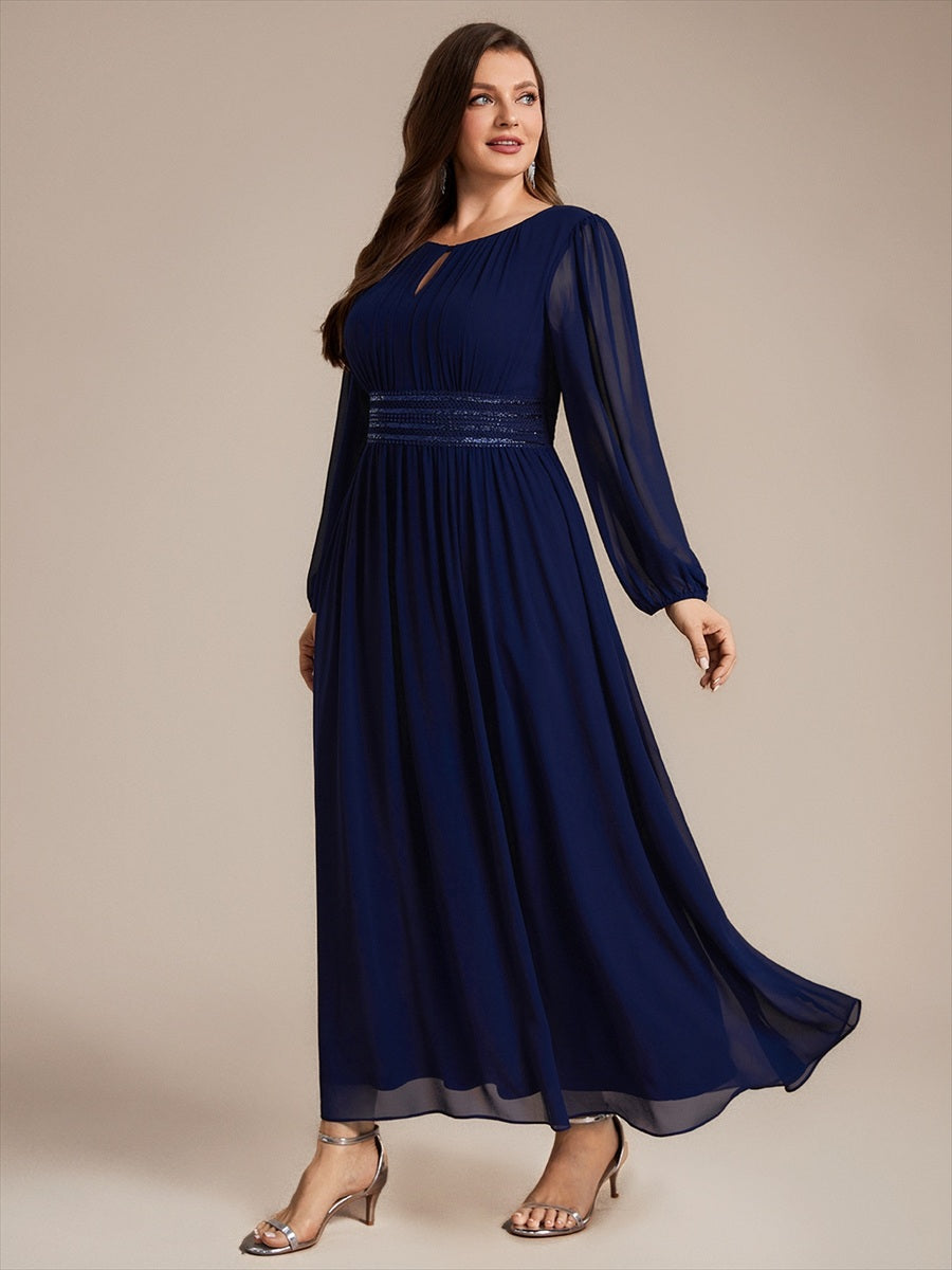 Sequin Chiffon Puff Sleeve Bridesmaid Dress #color_Navy Blue