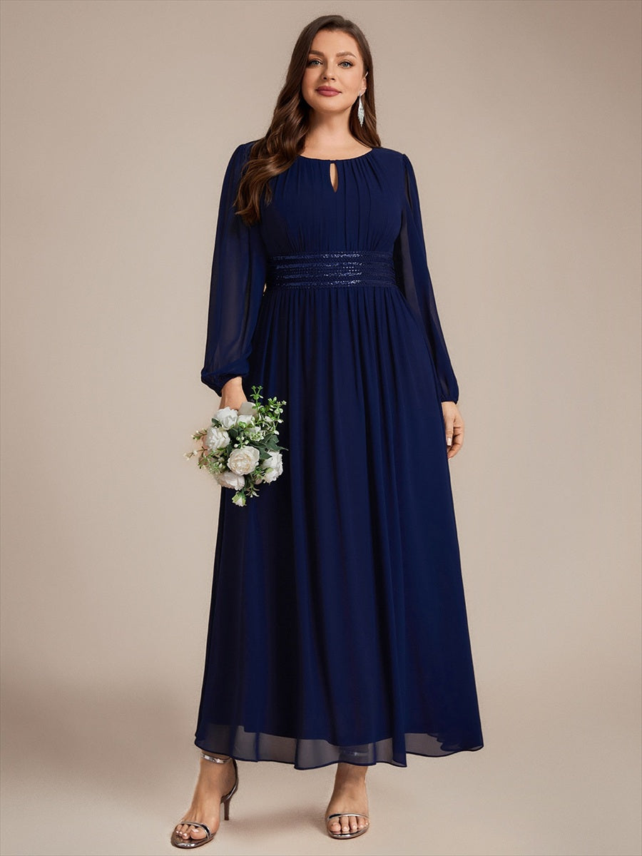 Sequin Chiffon Puff Sleeve Bridesmaid Dress #color_Navy Blue