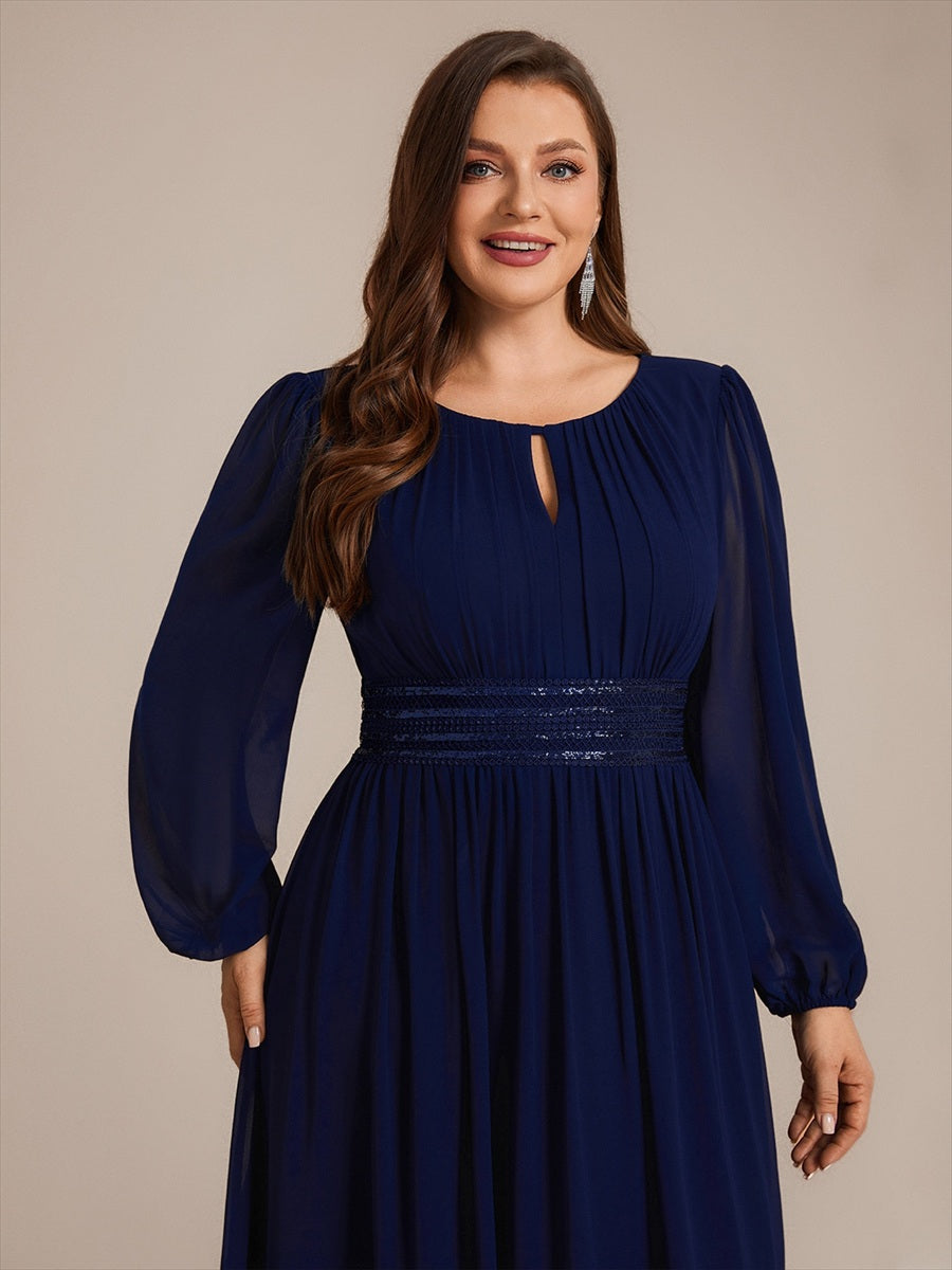 Sequin Chiffon Puff Sleeve Bridesmaid Dress #color_Navy Blue