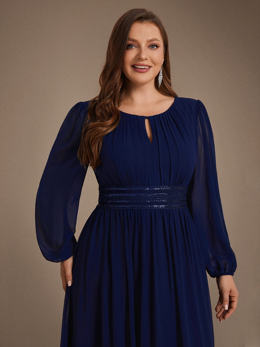 Plus Size Sequin Chiffon Bridesmaid Dress #color_Navy Blue