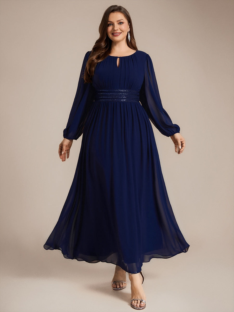 Plus Size Sequin Chiffon Bridesmaid Dress #color_Navy Blue