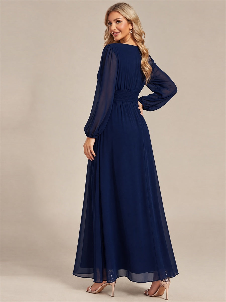 Sequin Chiffon Puff Sleeve Bridesmaid Dress #color_Navy Blue