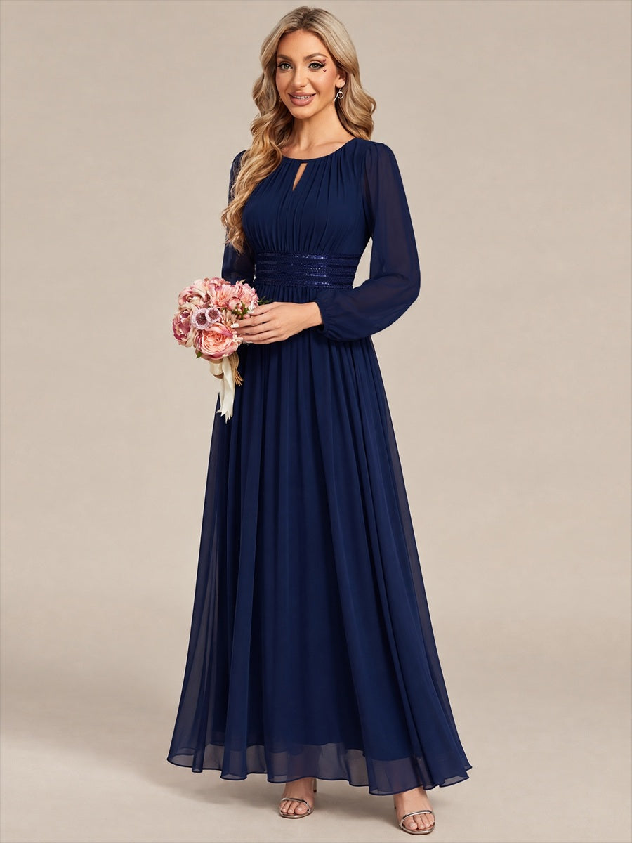 Sequin Chiffon Puff Sleeve Bridesmaid Dress #color_Navy Blue