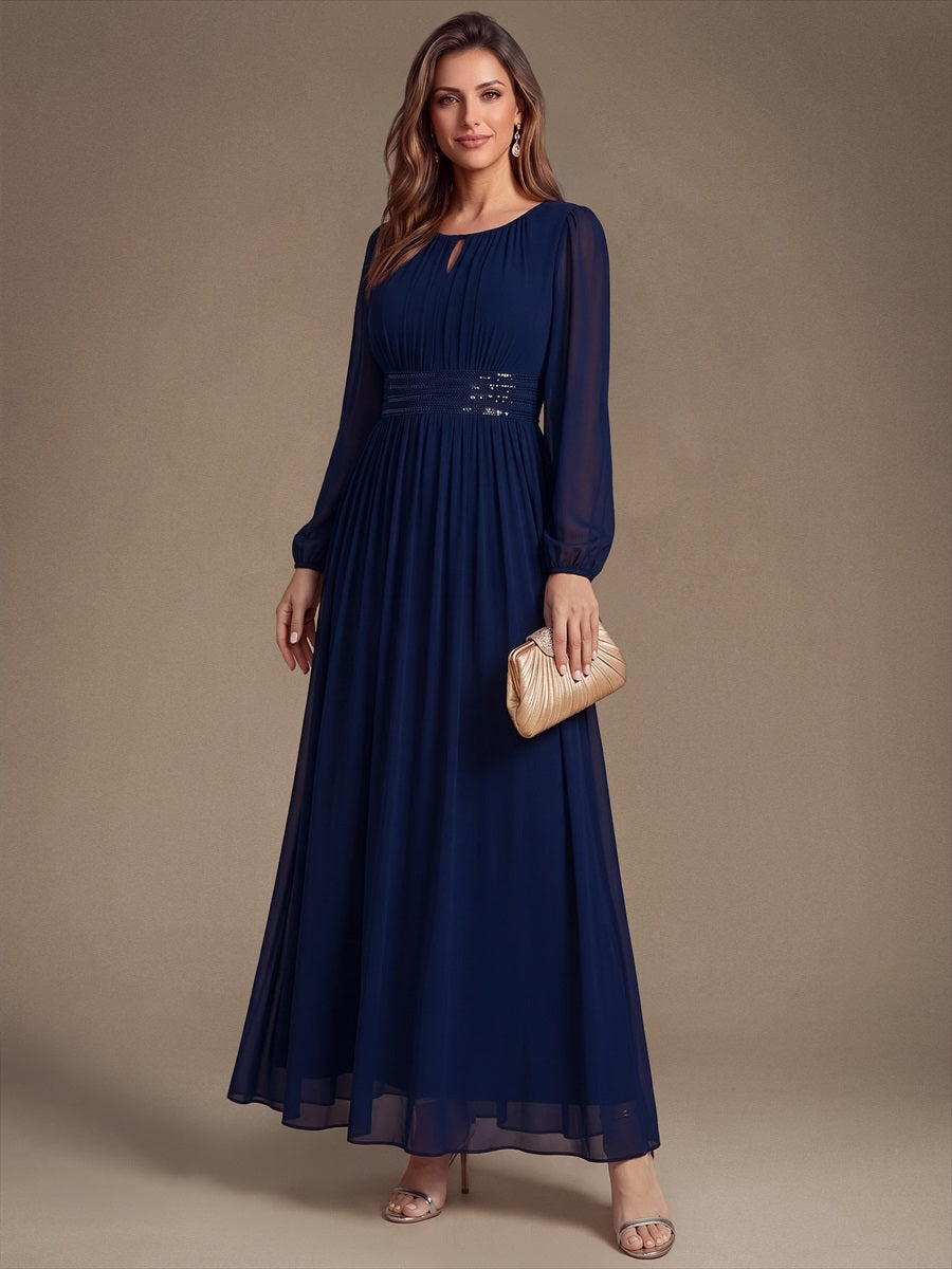 Sequin Chiffon Puff Sleeve Bridesmaid Dress #color_Navy Blue