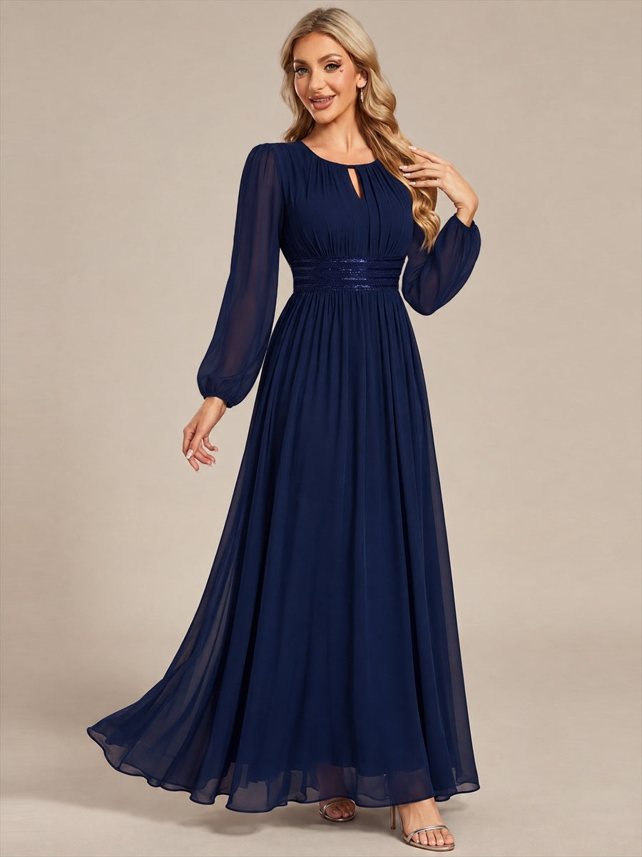Sequin Chiffon Puff Sleeve Bridesmaid Dress #color_Navy Blue
