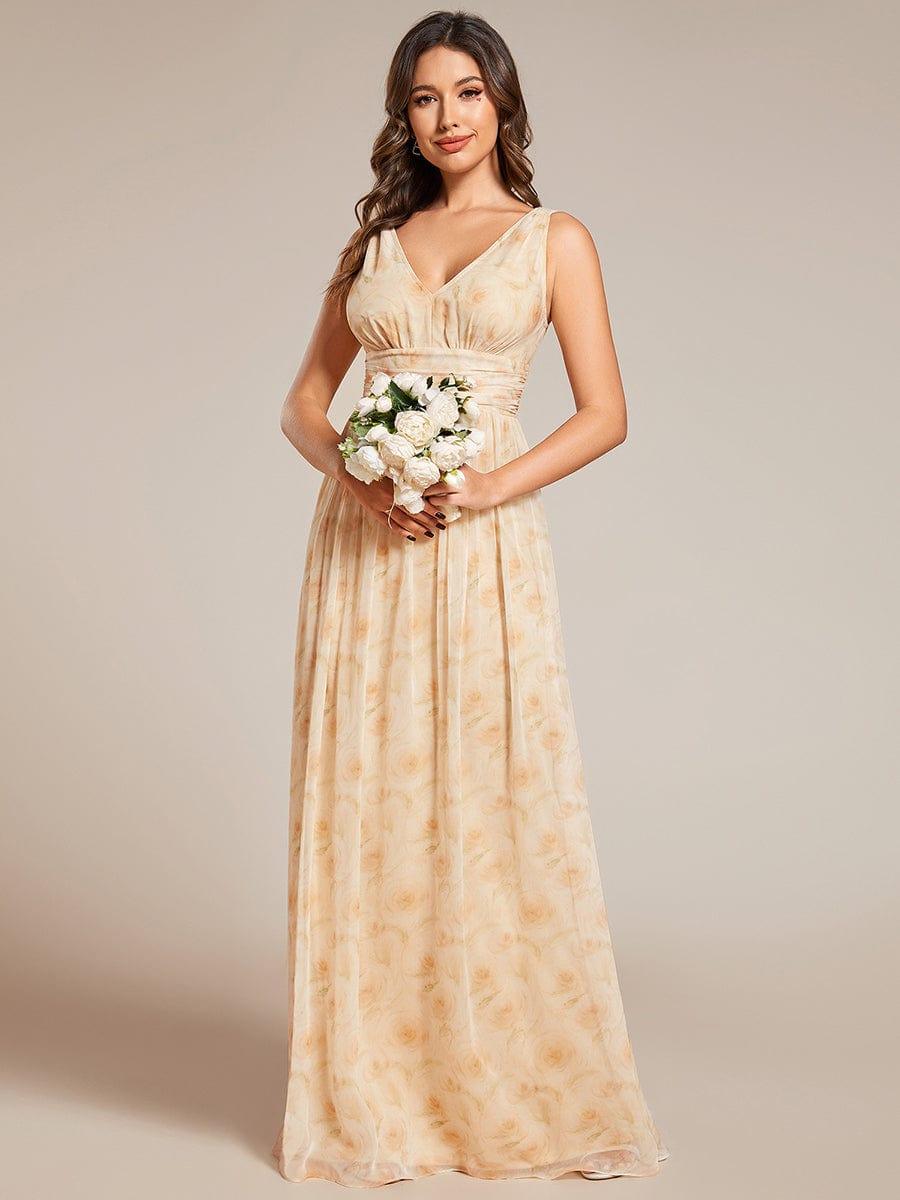 Chiffon Empire Waist Sleeveless Pleated Bridesmaid Dress #color_Golden Roses