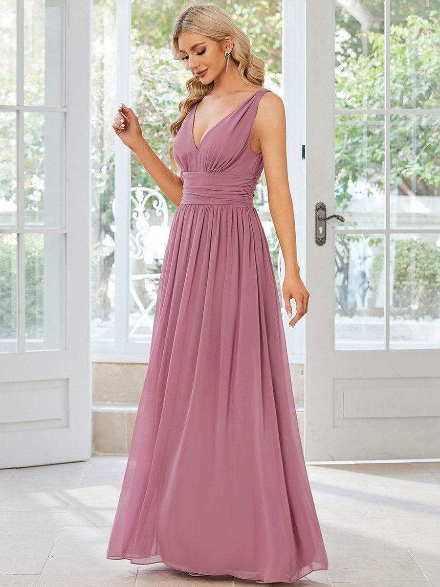 Chiffon Empire Waist Sleeveless Pleated Bridesmaid Dress #color_Purple Orchid