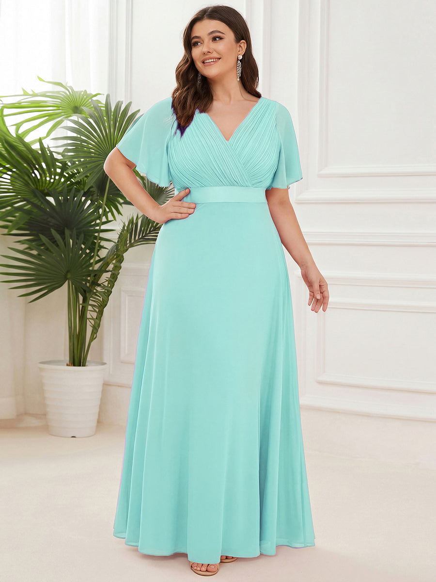 Plus Size Simple Empire Waist Flutter Sleeve Evening Dress #color_Pastel blue